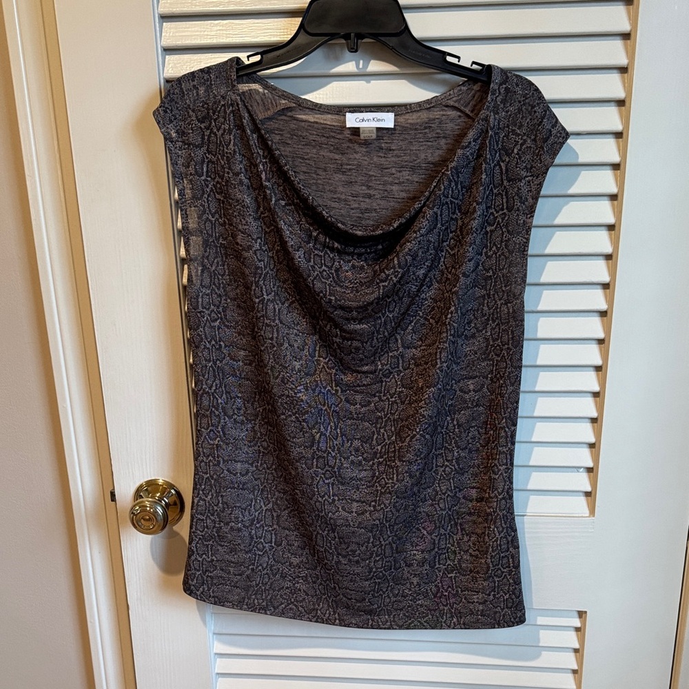 Calvin Klein Gold and Black Snake Print Sleeveless Top size S